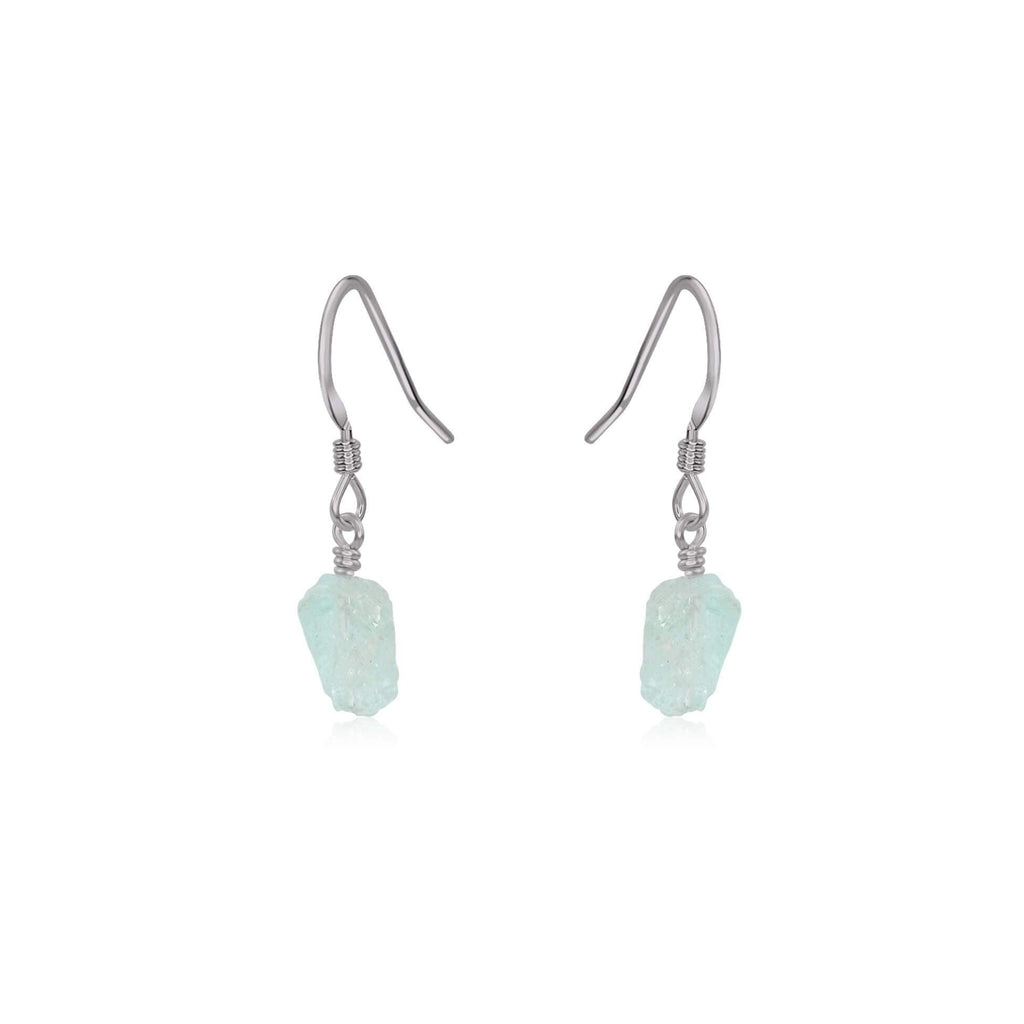 Raw Blue Aquamarine Crystal Dangle Drop Earrings - Raw Blue Aquamarine Crystal Dangle Drop Earrings - Stainless Steel - Luna Tide Handmade Crystal Jewellery