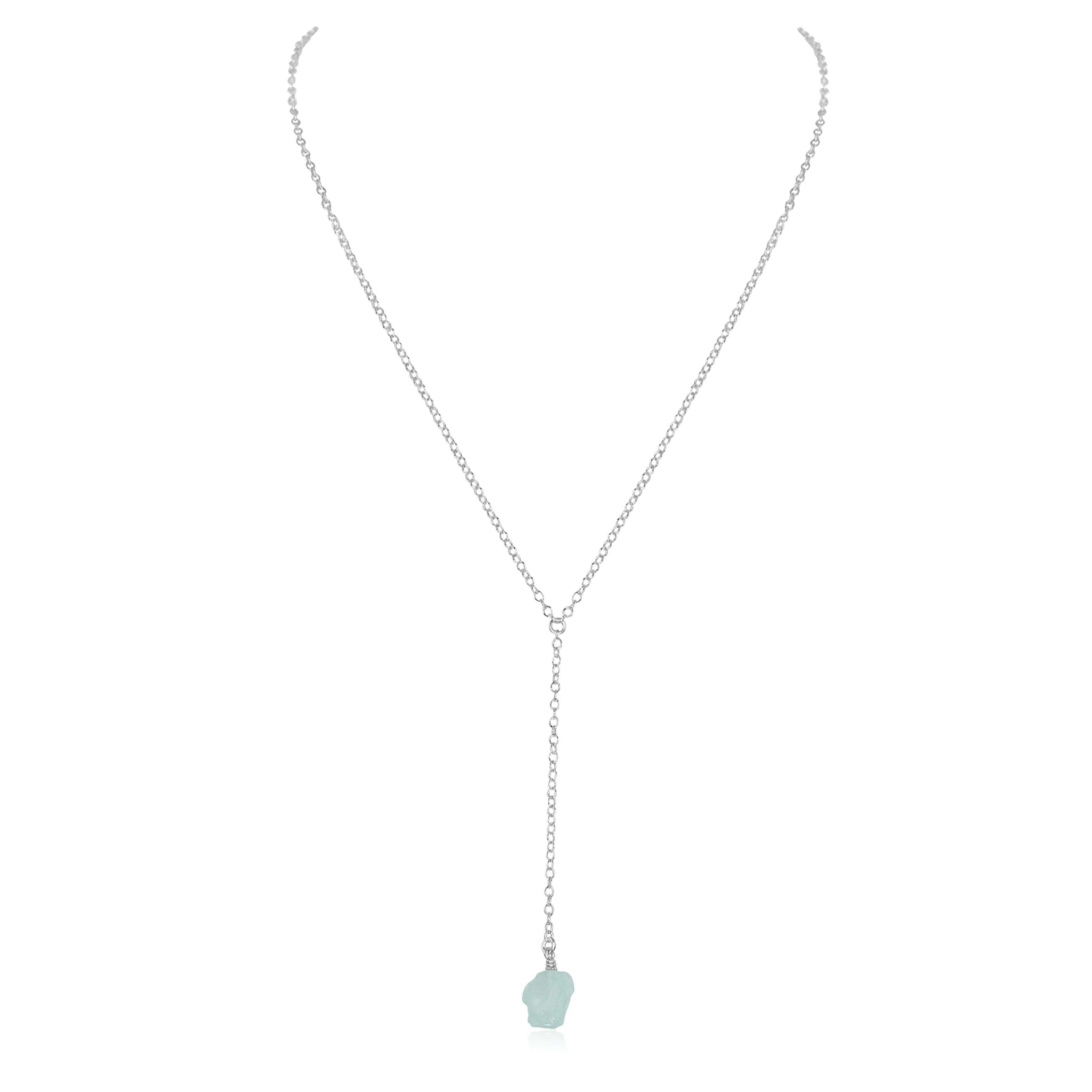 Raw Blue Aquamarine Crystal Lariat Necklace - Raw Blue Aquamarine Crystal Lariat Necklace - Sterling Silver - Luna Tide Handmade Crystal Jewellery