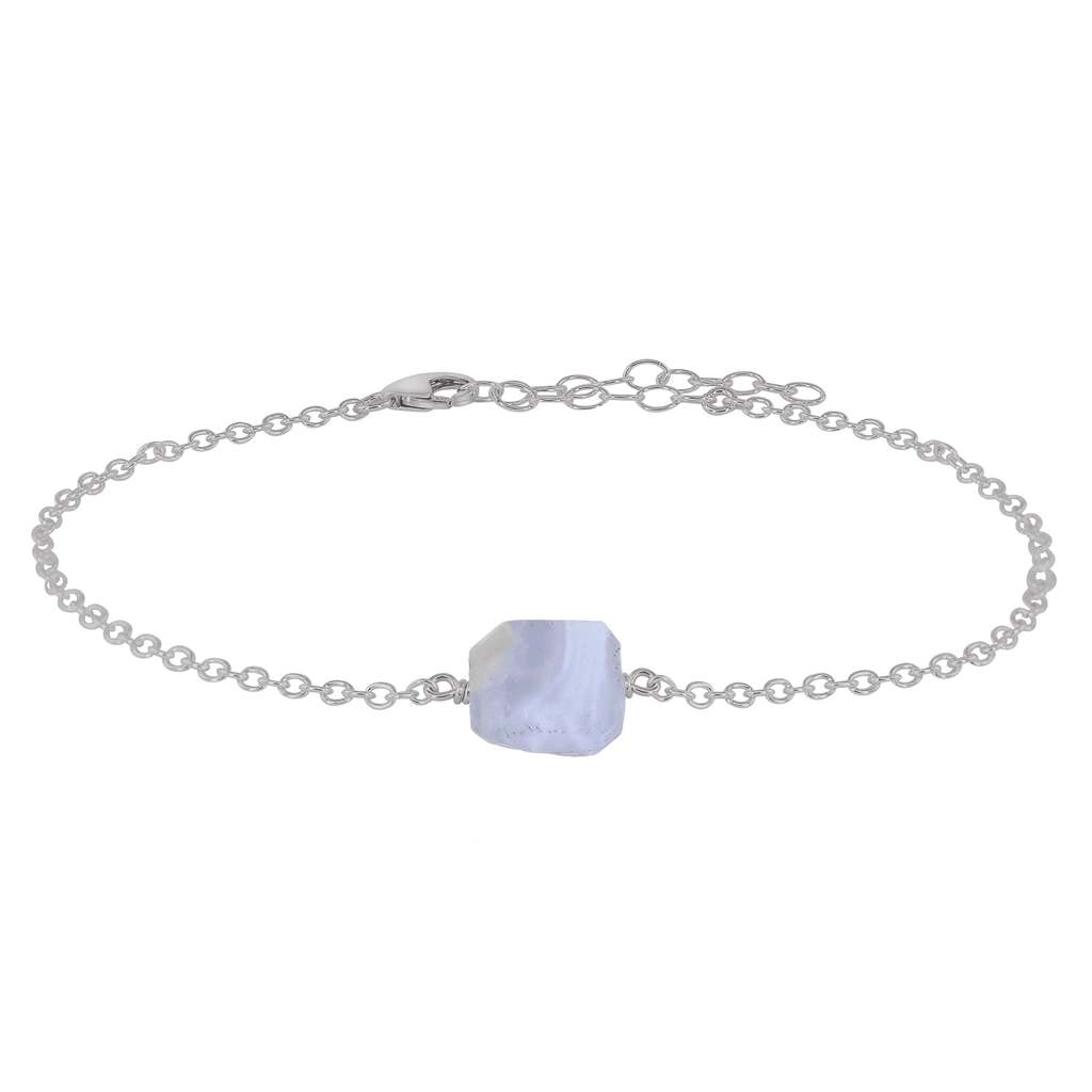 Raw Blue Lace Agate Crystal Nugget Anklet - Raw Blue Lace Agate Crystal Nugget Anklet - Stainless Steel - Luna Tide Handmade Crystal Jewellery