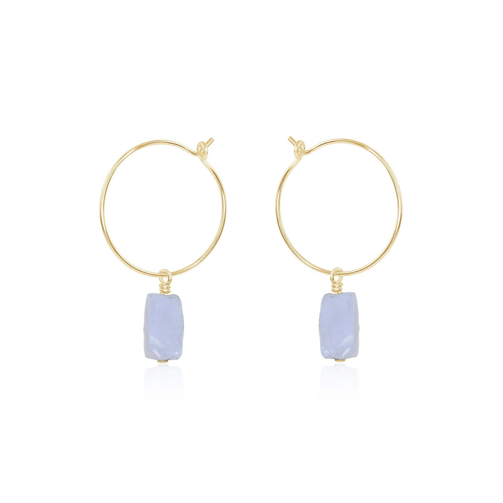 Raw Blue Lace Agate Gemstone Dangle Hoop Earrings - Raw Blue Lace Agate Gemstone Dangle Hoop Earrings - 14k Gold Fill - Luna Tide Handmade Crystal Jewellery