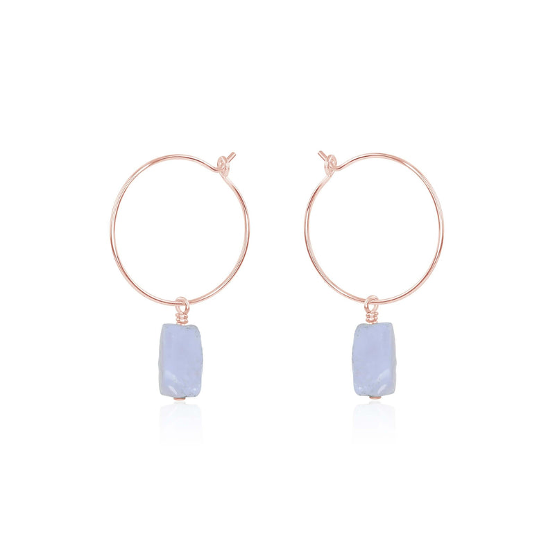 Raw Nugget Hoop Earrings - Blue Lace Agate - 14K Rose Gold Fill - Luna Tide Handmade Jewellery