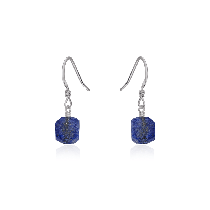 Raw Blue Lapis Lazuli Crystal Dangle Drop Earrings - Raw Blue Lapis Lazuli Crystal Dangle Drop Earrings - Stainless Steel - Luna Tide Handmade Crystal Jewellery