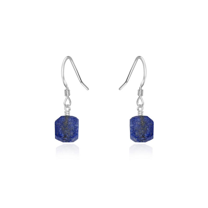 Raw Blue Lapis Lazuli Crystal Dangle Drop Earrings - Raw Blue Lapis Lazuli Crystal Dangle Drop Earrings - Sterling Silver - Luna Tide Handmade Crystal Jewellery