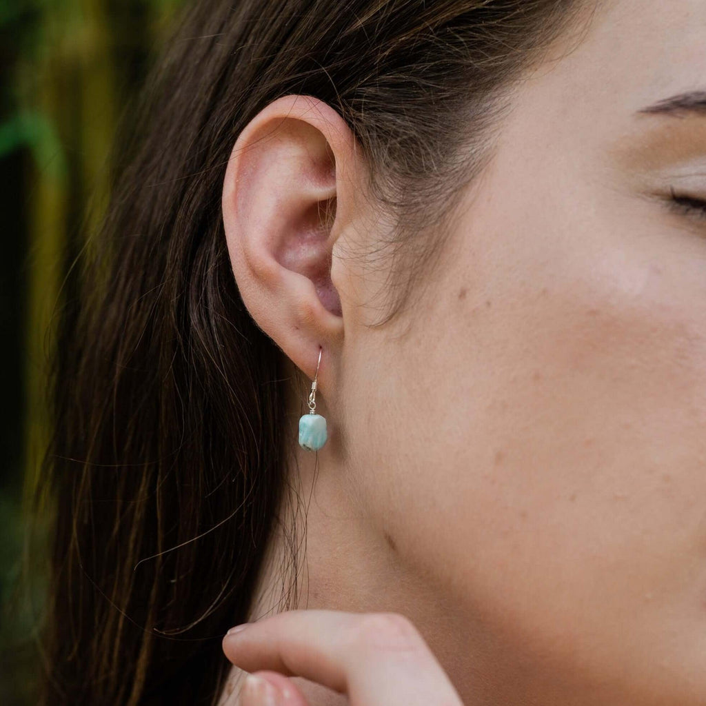 Raw Blue Larimar Crystal Dangle Drop Earrings - Raw Blue Larimar Crystal Dangle Drop Earrings - 14k Gold Fill - Luna Tide Handmade Crystal Jewellery