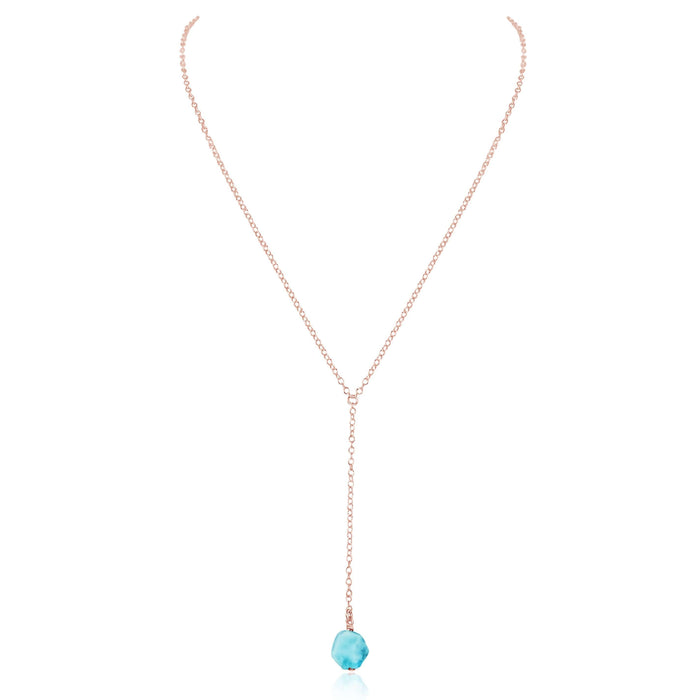 Raw Blue Larimar Crystal Lariat Necklace - Raw Blue Larimar Crystal Lariat Necklace - 14k Rose Gold Fill - Luna Tide Handmade Crystal Jewellery