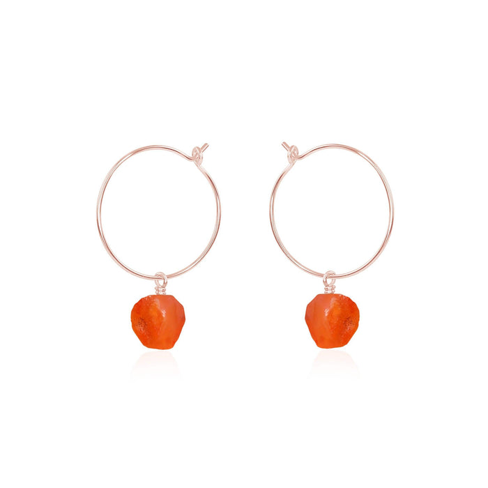Raw Carnelian Gemstone Dangle Hoop Earrings - Raw Carnelian Gemstone Dangle Hoop Earrings - 14k Rose Gold Fill - Luna Tide Handmade Crystal Jewellery