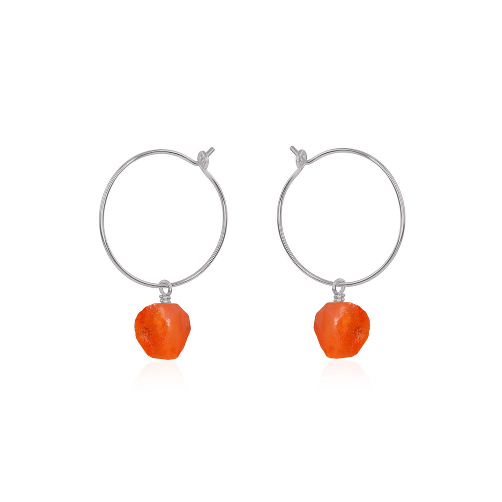 Raw Carnelian Gemstone Dangle Hoop Earrings - Raw Carnelian Gemstone Dangle Hoop Earrings - Stainless Steel - Luna Tide Handmade Crystal Jewellery