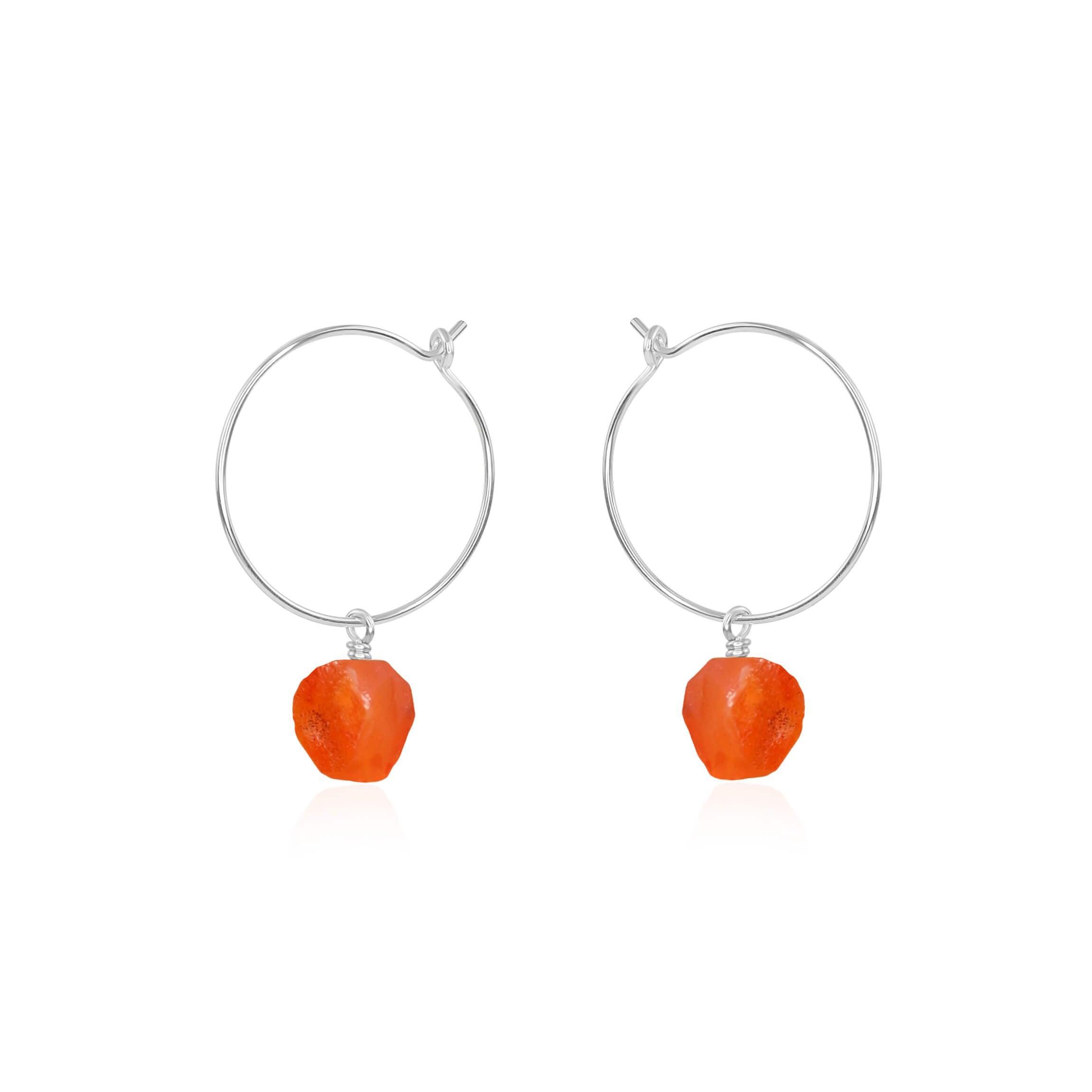 Raw Carnelian Gemstone Dangle Hoop Earrings - Raw Carnelian Gemstone Dangle Hoop Earrings - Sterling Silver - Luna Tide Handmade Crystal Jewellery