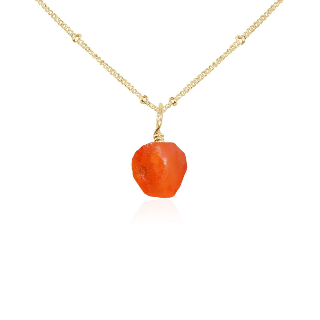 Raw Carnelian Natural Crystal Pendant Necklace - Raw Carnelian Natural Crystal Pendant Necklace - 14k Gold Fill / Satellite - Luna Tide Handmade Crystal Jewellery