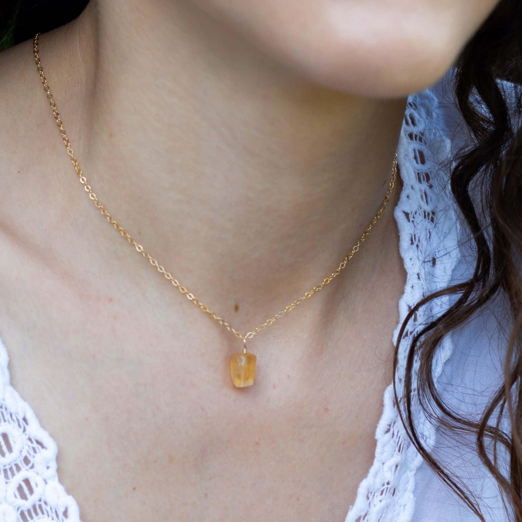 Raw Citrine Natural Crystal Pendant Necklace - Raw Citrine Natural Crystal Pendant Necklace - 14k Gold Fill / Satellite - Luna Tide Handmade Crystal Jewellery