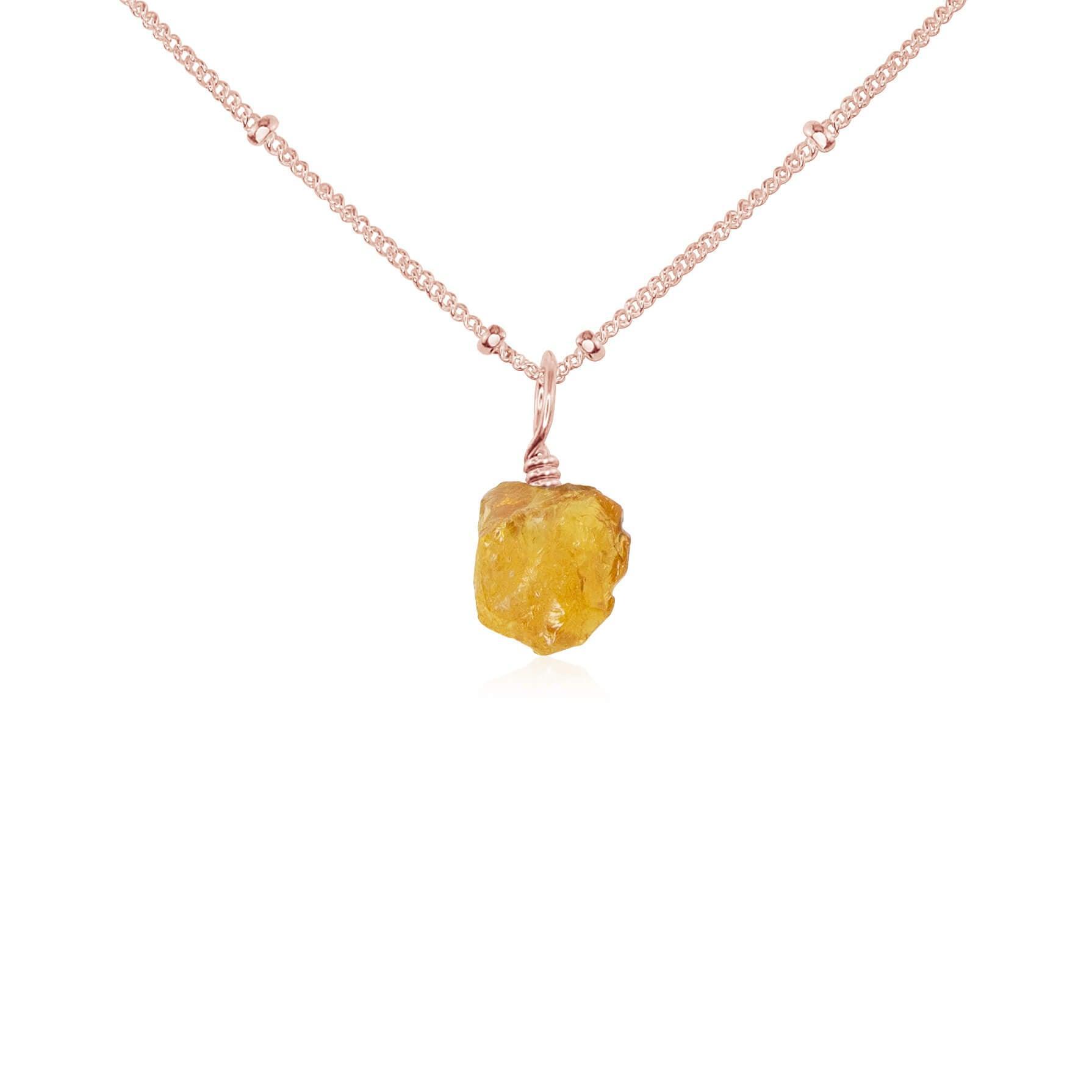 Raw Citrine Natural Crystal Pendant Necklace - Raw Citrine Natural Crystal Pendant Necklace - 14k Rose Gold Fill / Satellite - Luna Tide Handmade Crystal Jewellery