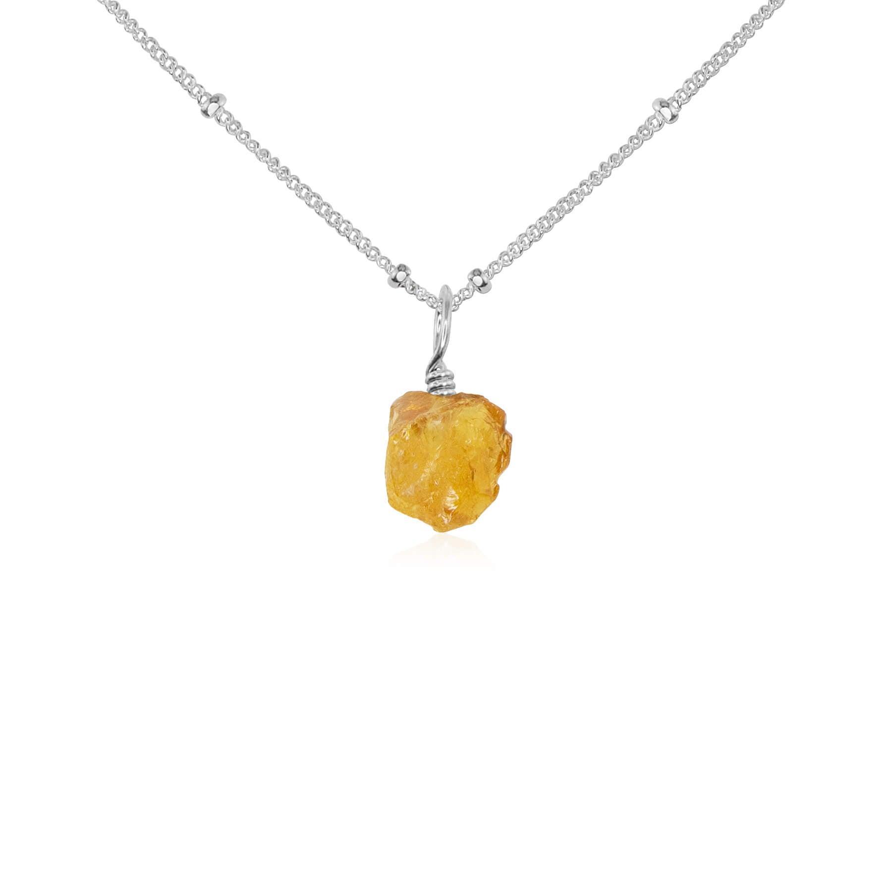 Raw Citrine Natural Crystal Pendant Necklace - Raw Citrine Natural Crystal Pendant Necklace - Sterling Silver / Satellite - Luna Tide Handmade Crystal Jewellery