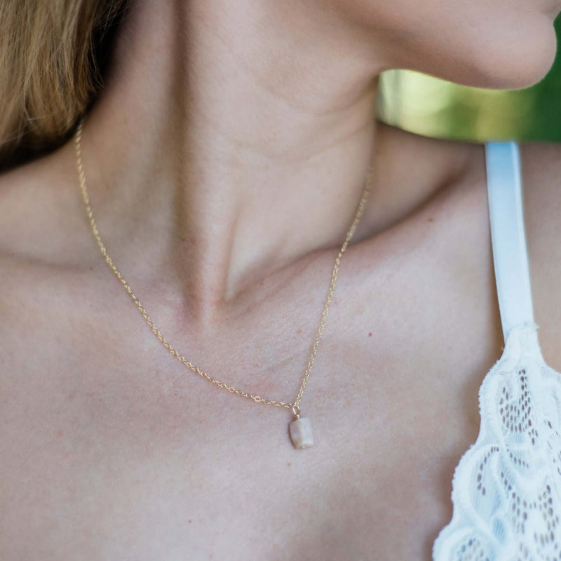 Raw Crystal Pendant Necklace - Pink Peruvian Opal - 14K Gold Fill - Luna Tide Handmade Jewellery