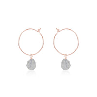 Raw Nugget Hoop Earrings - Crystal Quartz - 14K Rose Gold Fill - Luna Tide Handmade Jewellery