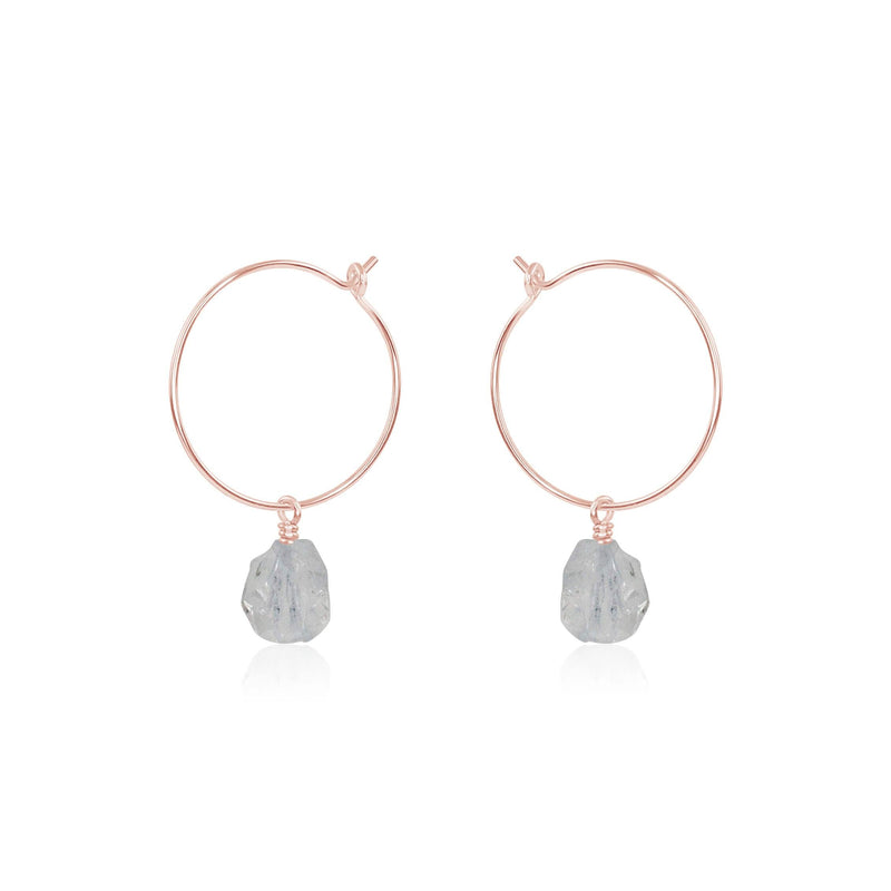 Raw Nugget Hoop Earrings - Crystal Quartz - 14K Rose Gold Fill - Luna Tide Handmade Jewellery