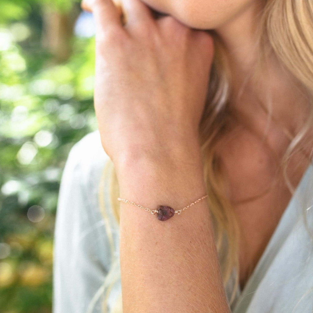 Raw Earth Red Ruby Crystal Nugget Bracelet - Raw Earth Red Ruby Crystal Nugget Bracelet - 14k Gold Fill - Luna Tide Handmade Crystal Jewellery