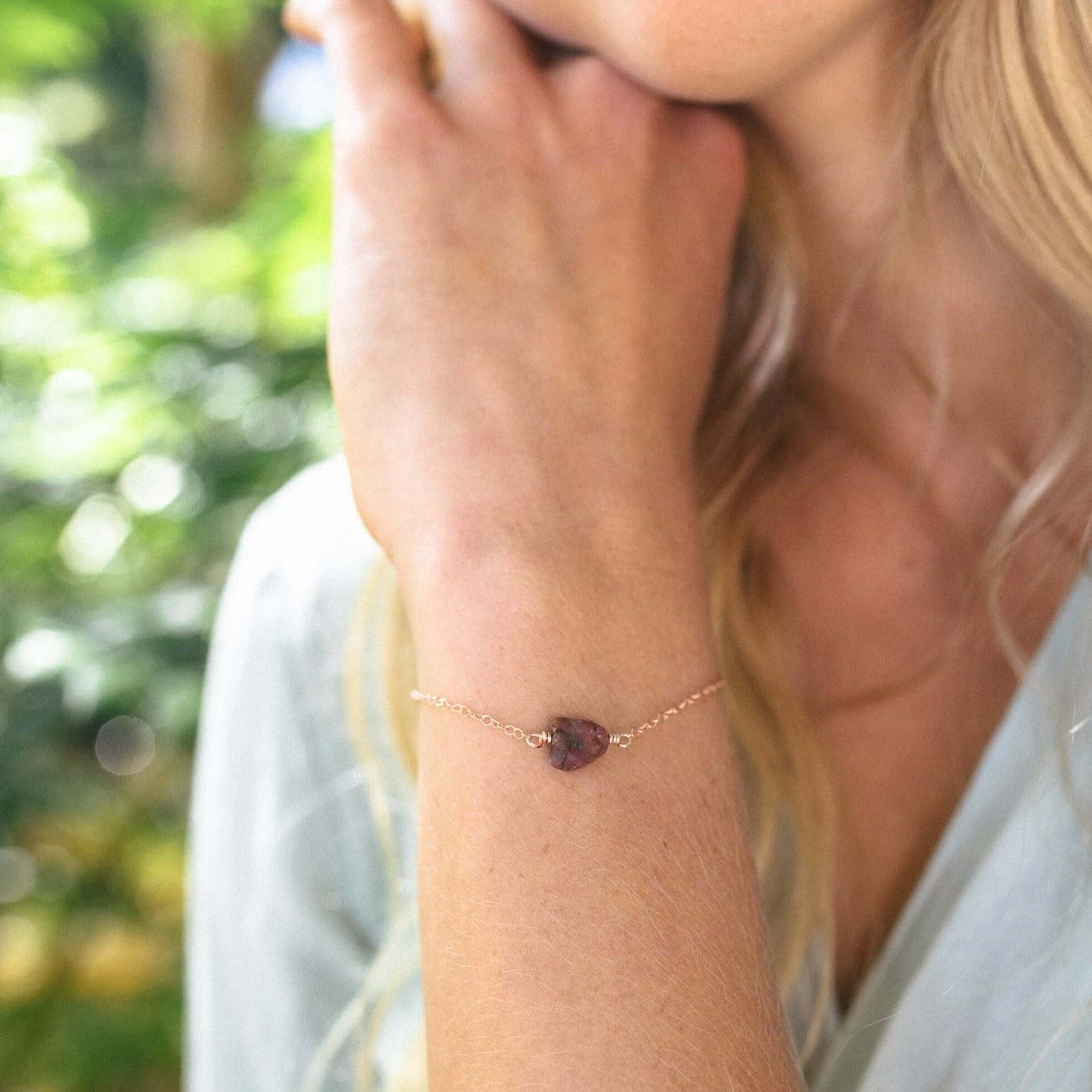 Raw Earth Red Ruby Crystal Nugget Bracelet - Raw Earth Red Ruby Crystal Nugget Bracelet - 14k Gold Fill - Luna Tide Handmade Crystal Jewellery