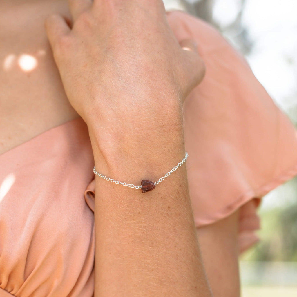 Raw Garnet Crystal Nugget Bracelet - Raw Garnet Crystal Nugget Bracelet - Sterling Silver - Luna Tide Handmade Crystal Jewellery