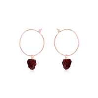 Raw Garnet Gemstone Dangle Hoop Earrings - Raw Garnet Gemstone Dangle Hoop Earrings - 14k Rose Gold Fill - Luna Tide Handmade Crystal Jewellery