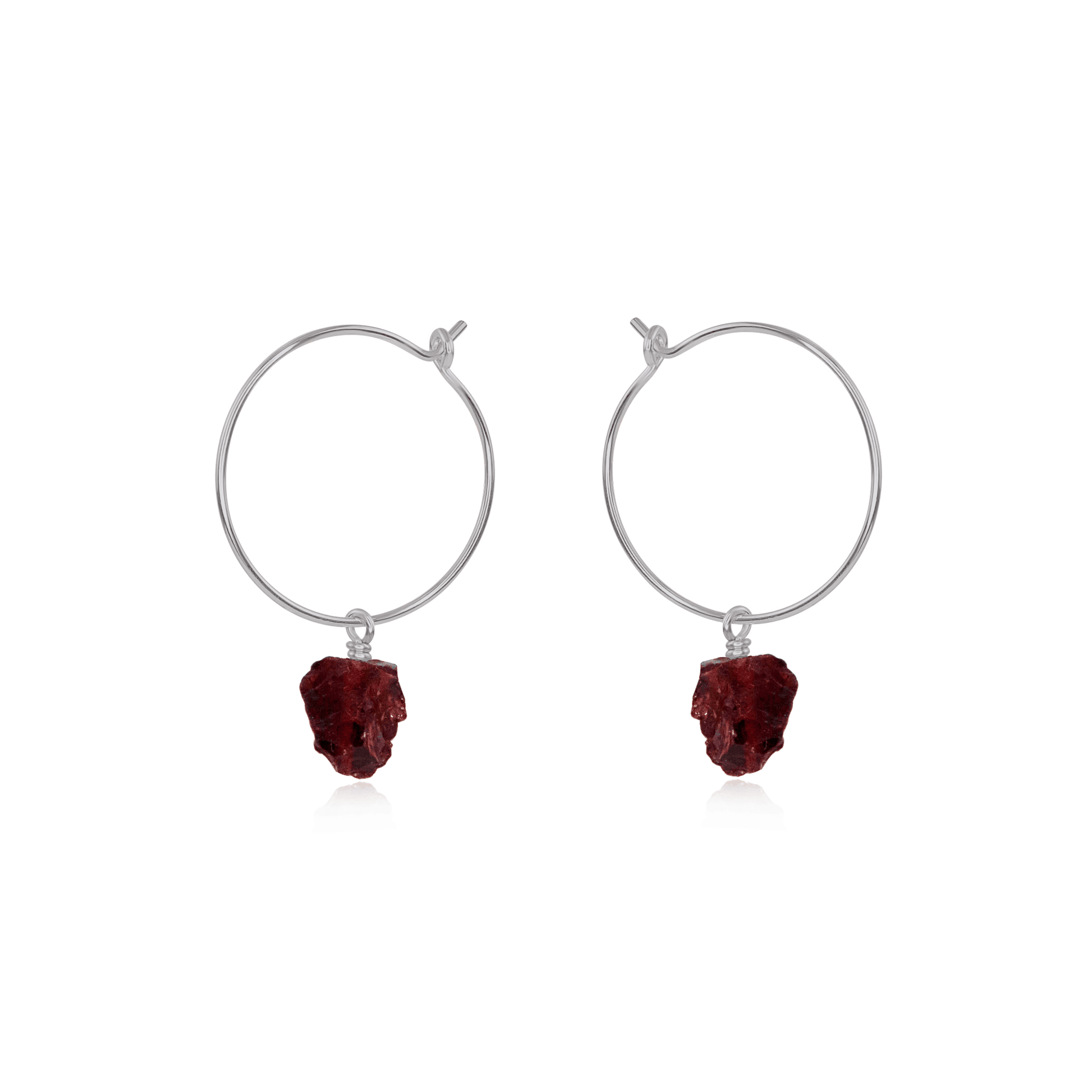 Raw Garnet Gemstone Dangle Hoop Earrings - Raw Garnet Gemstone Dangle Hoop Earrings - Stainless Steel - Luna Tide Handmade Crystal Jewellery