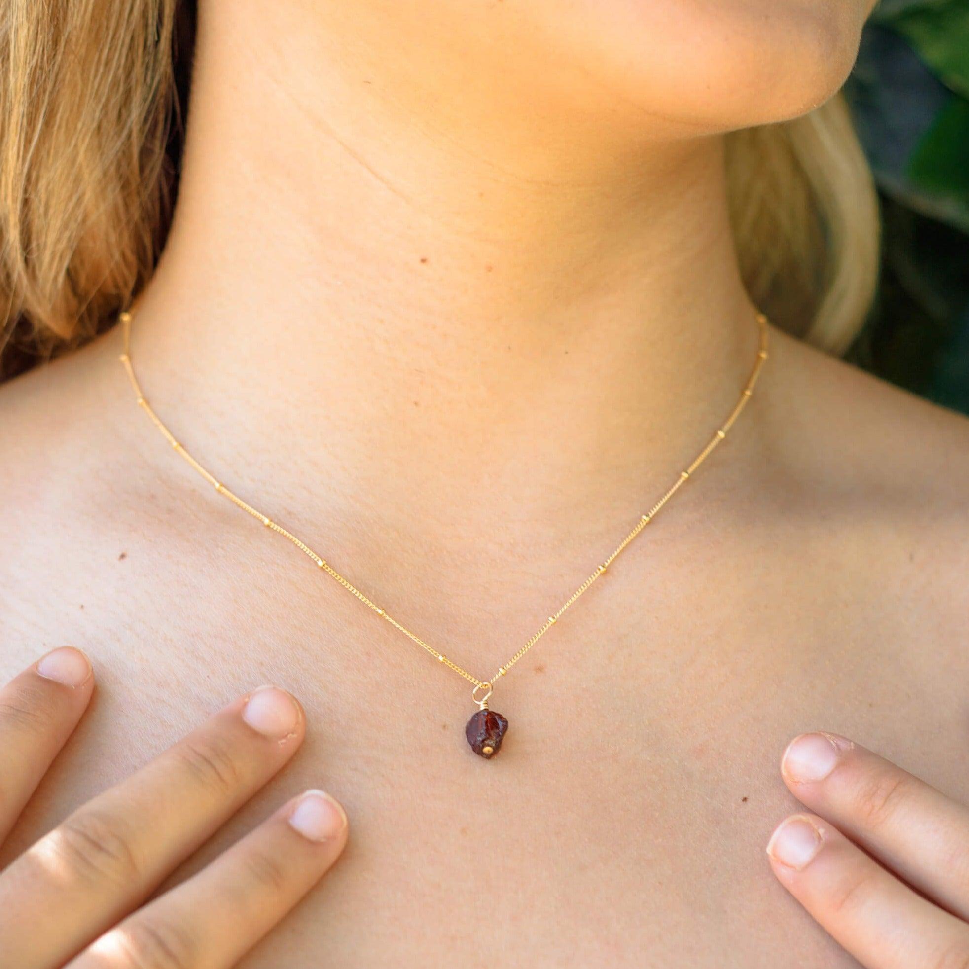 Raw Garnet Natural Crystal Pendant Necklace - Raw Garnet Natural Crystal Pendant Necklace - 14k Gold Fill / Satellite - Luna Tide Handmade Crystal Jewellery
