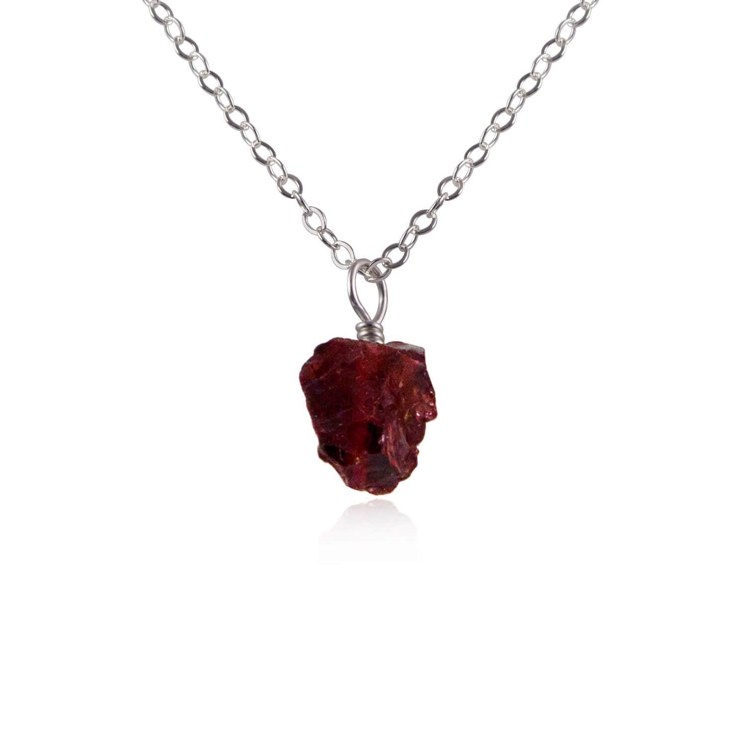 Raw Garnet Natural Crystal Pendant Necklace - Raw Garnet Natural Crystal Pendant Necklace - Stainless Steel / Cable - Luna Tide Handmade Crystal Jewellery