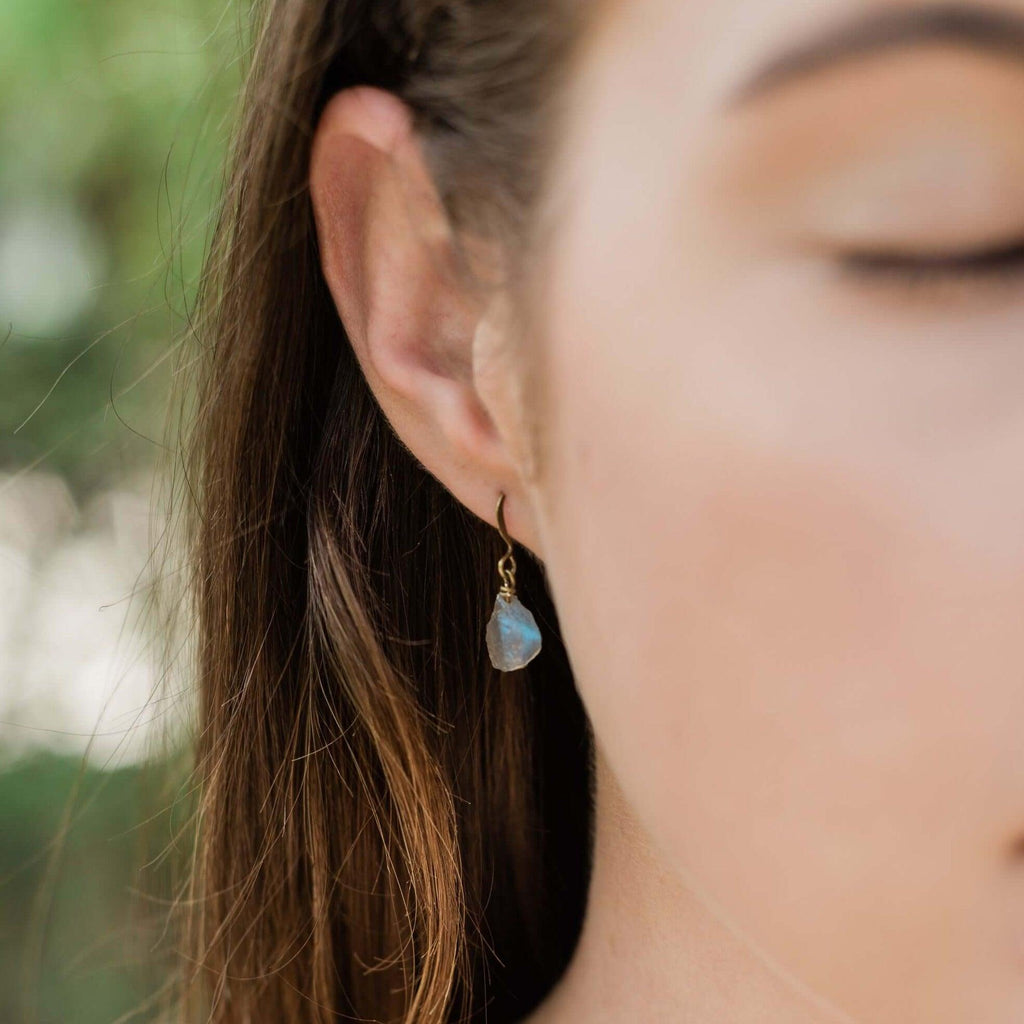Raw Grey Labradorite Crystal Dangle Drop Earrings - Raw Grey Labradorite Crystal Dangle Drop Earrings - 14k Gold Fill - Luna Tide Handmade Crystal Jewellery