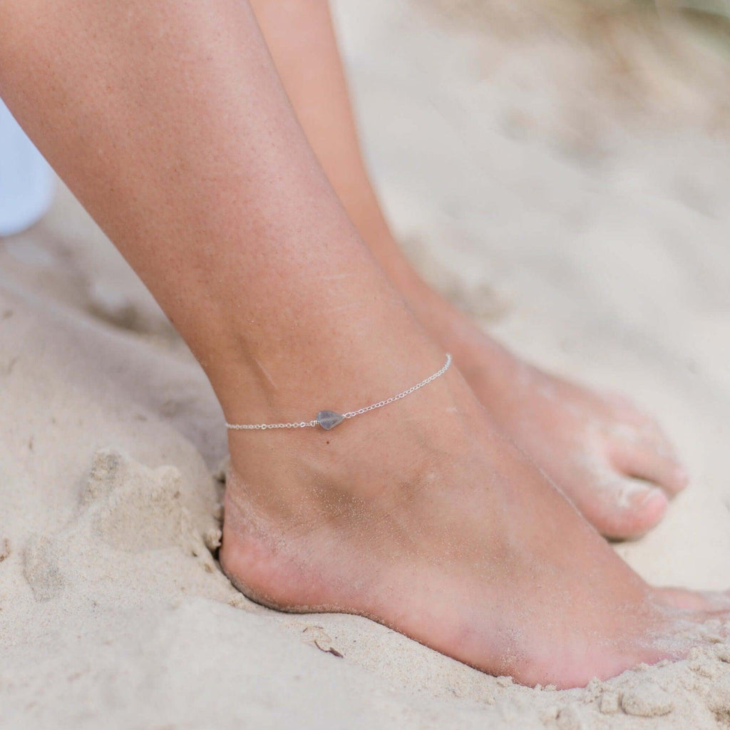Raw Labradorite Crystal Nugget Anklet - Raw Labradorite Crystal Nugget Anklet - Sterling Silver - Luna Tide Handmade Crystal Jewellery