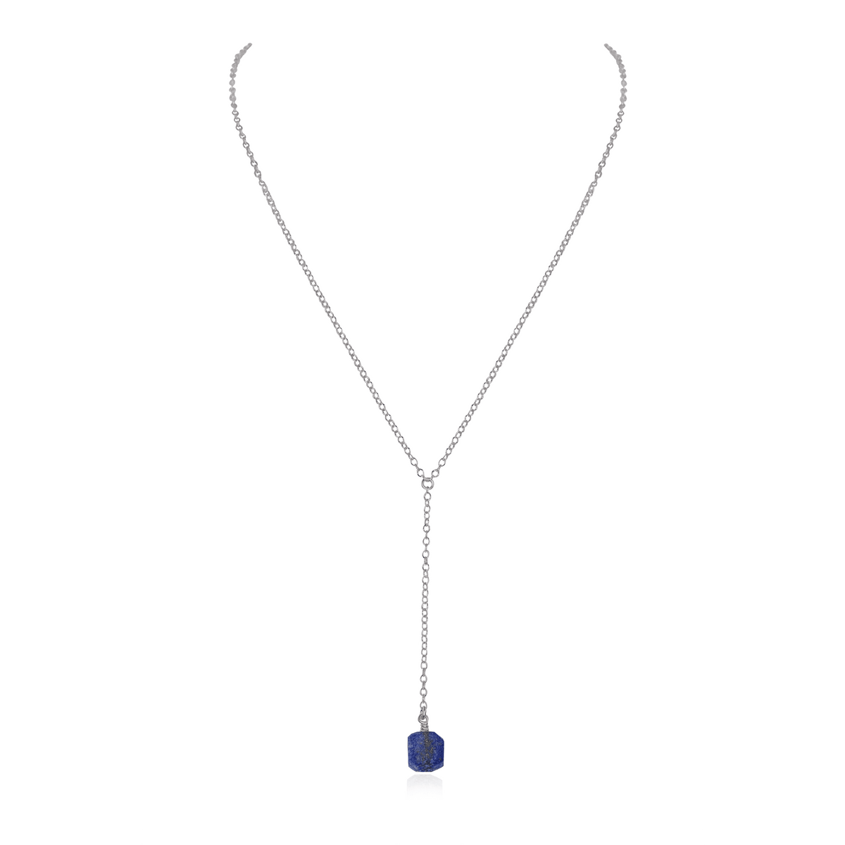 Raw Lapis Lazuli Crystal Lariat Necklace - Raw Lapis Lazuli Crystal Lariat Necklace - Stainless Steel - Luna Tide Handmade Crystal Jewellery