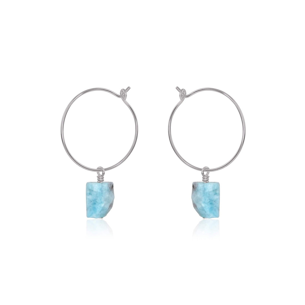 Raw Larimar Gemstone Dangle Hoop Earrings - Raw Larimar Gemstone Dangle Hoop Earrings - Stainless Steel - Luna Tide Handmade Crystal Jewellery