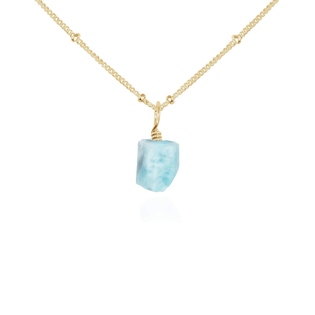 Raw Larimar Natural Crystal Pendant Necklace - Raw Larimar Natural Crystal Pendant Necklace - 14k Gold Fill / Satellite - Luna Tide Handmade Crystal Jewellery