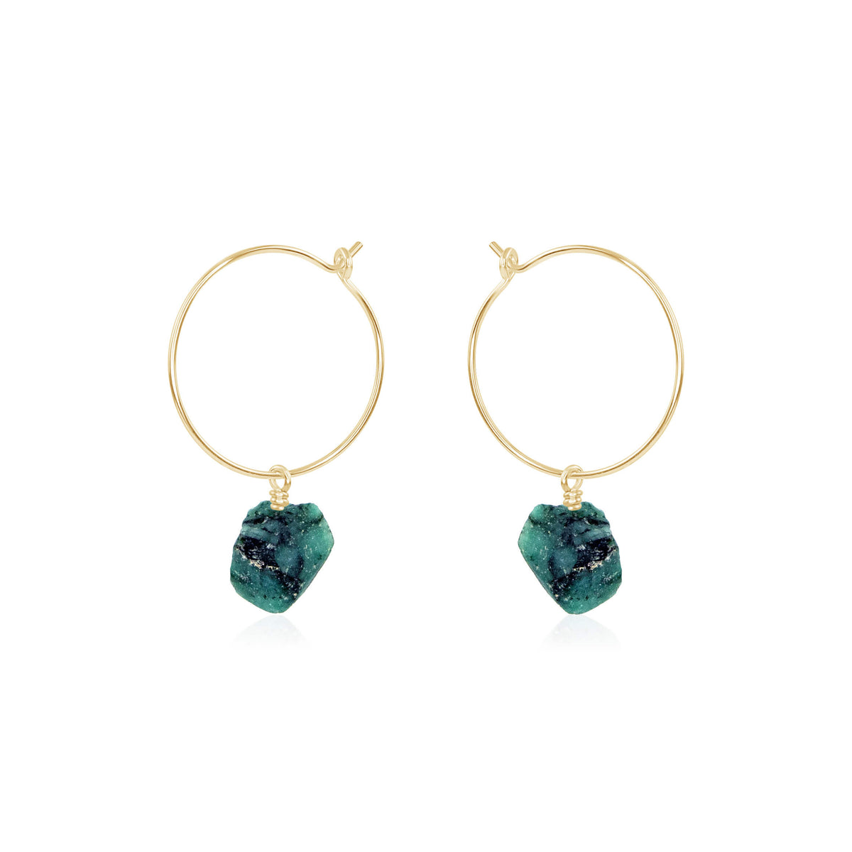 Raw Nugget Hoop Earrings - Emerald - 14K Gold Fill - Luna Tide Handmade Jewellery