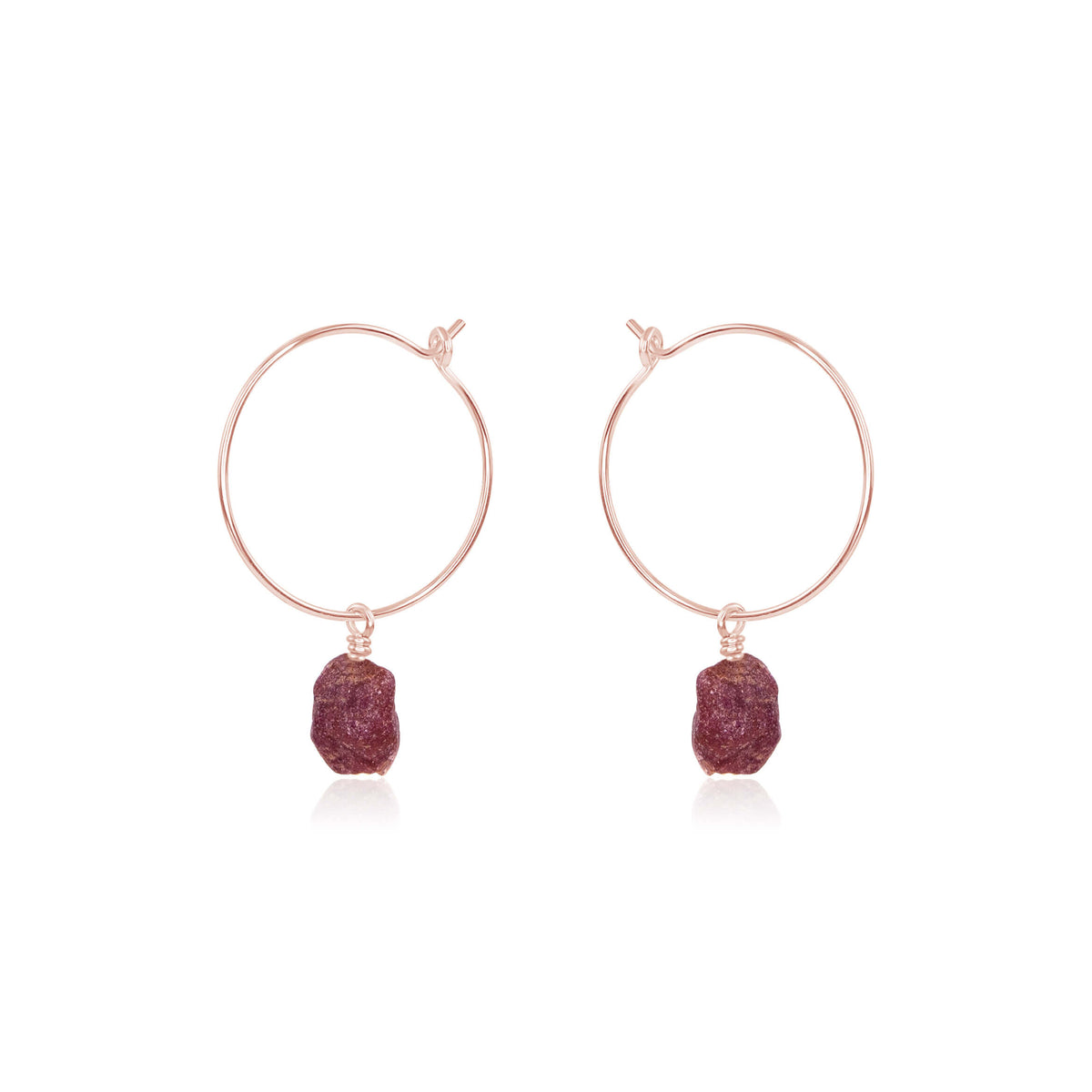 Raw Nugget Hoop Earrings - Ruby - 14K Rose Gold Fill - Luna Tide Handmade Jewellery