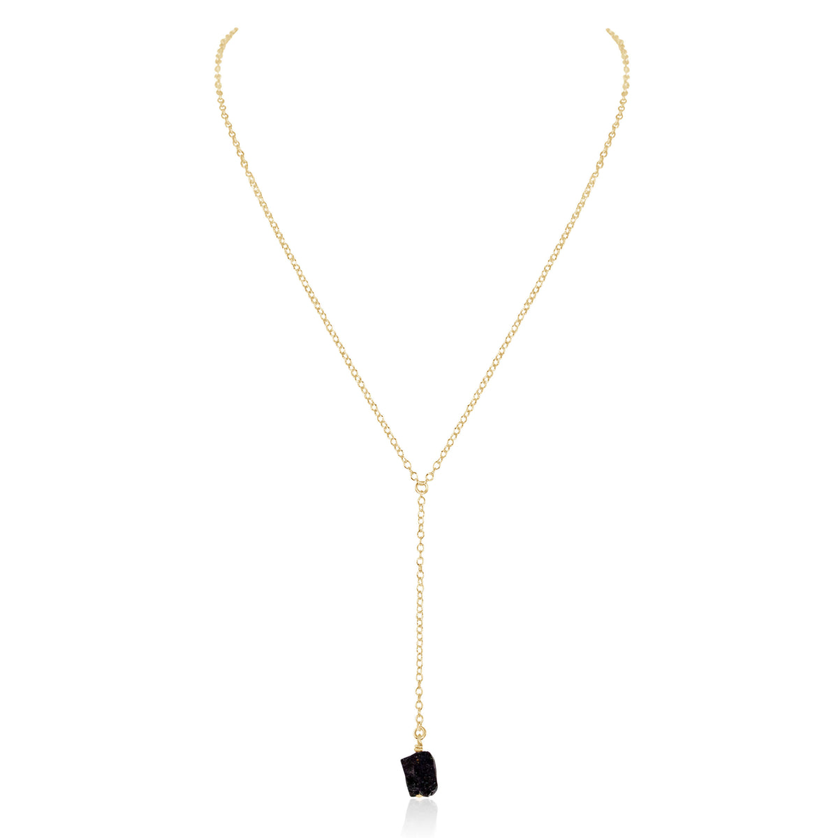 Raw Nugget Lariat - Black Tourmaline - 14K Gold Fill - Luna Tide Handmade Jewellery