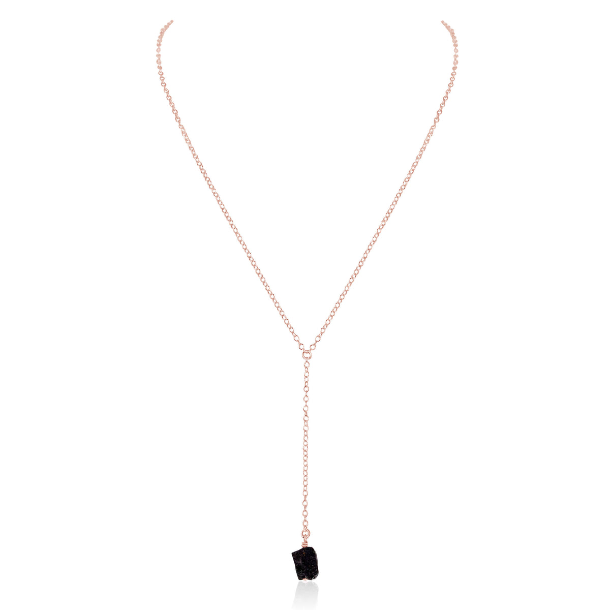 Raw Nugget Lariat - Black Tourmaline - 14K Rose Gold Fill - Luna Tide Handmade Jewellery