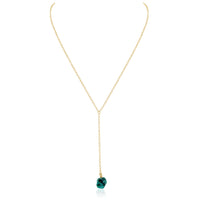 Raw Nugget Lariat - Emerald - 14K Gold Fill - Luna Tide Handmade Jewellery