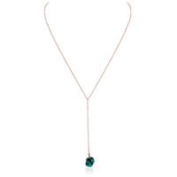 Raw Nugget Lariat - Emerald - 14K Rose Gold Fill - Luna Tide Handmade Jewellery