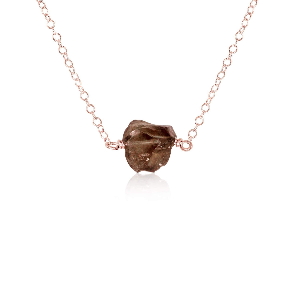 Raw Nugget Necklace - Smoky Quartz - 14K Rose Gold Fill - Luna Tide Handmade Jewellery