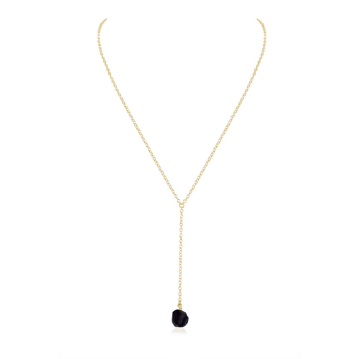 Raw Obsidian Crystal Lariat Necklace - Raw Obsidian Crystal Lariat Necklace - 14k Gold Fill - Luna Tide Handmade Crystal Jewellery