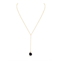 Raw Obsidian Crystal Lariat Necklace - Raw Obsidian Crystal Lariat Necklace - 14k Gold Fill - Luna Tide Handmade Crystal Jewellery
