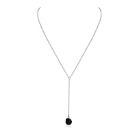 Raw Obsidian Crystal Lariat Necklace - Raw Obsidian Crystal Lariat Necklace - Stainless Steel - Luna Tide Handmade Crystal Jewellery
