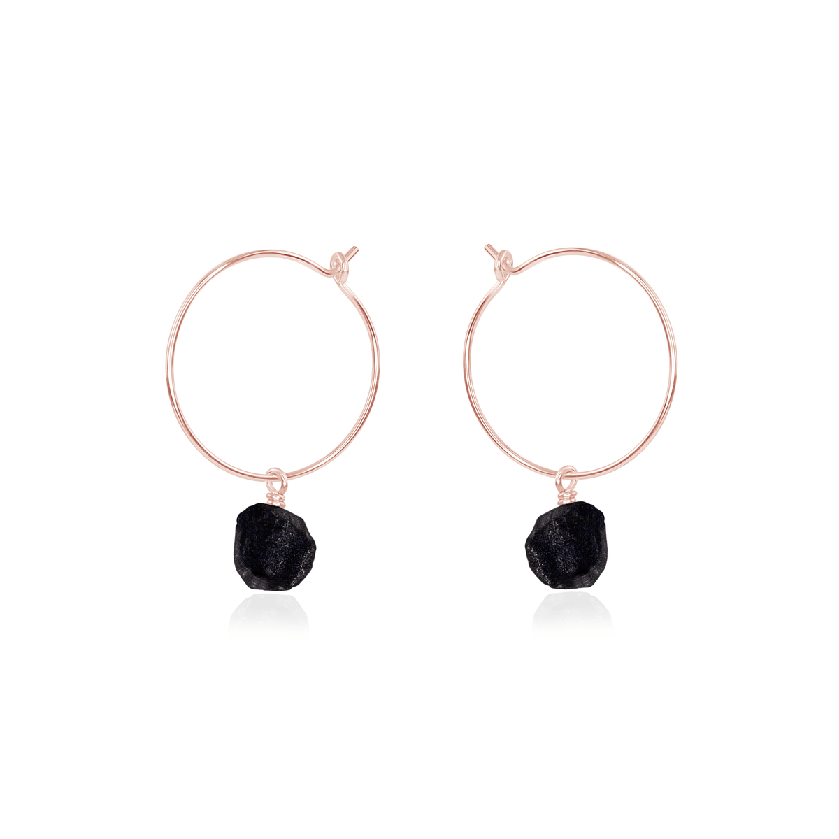 Raw Obsidian Gemstone Dangle Hoop Earrings - Raw Obsidian Gemstone Dangle Hoop Earrings - 14k Rose Gold Fill - Luna Tide Handmade Crystal Jewellery