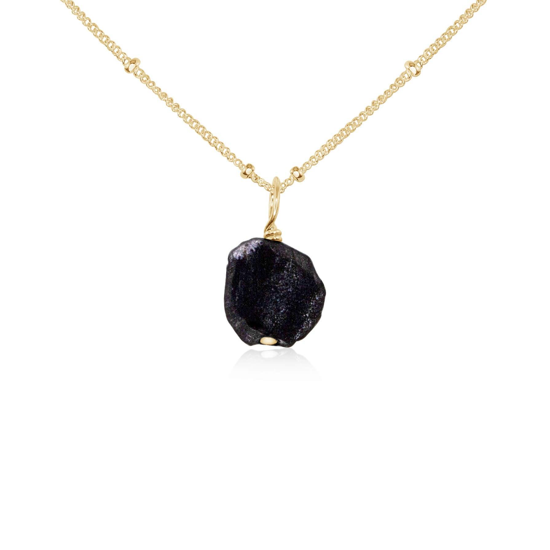 Raw Obsidian Natural Crystal Pendant Necklace - Raw Obsidian Natural Crystal Pendant Necklace - 14k Gold Fill / Satellite - Luna Tide Handmade Crystal Jewellery