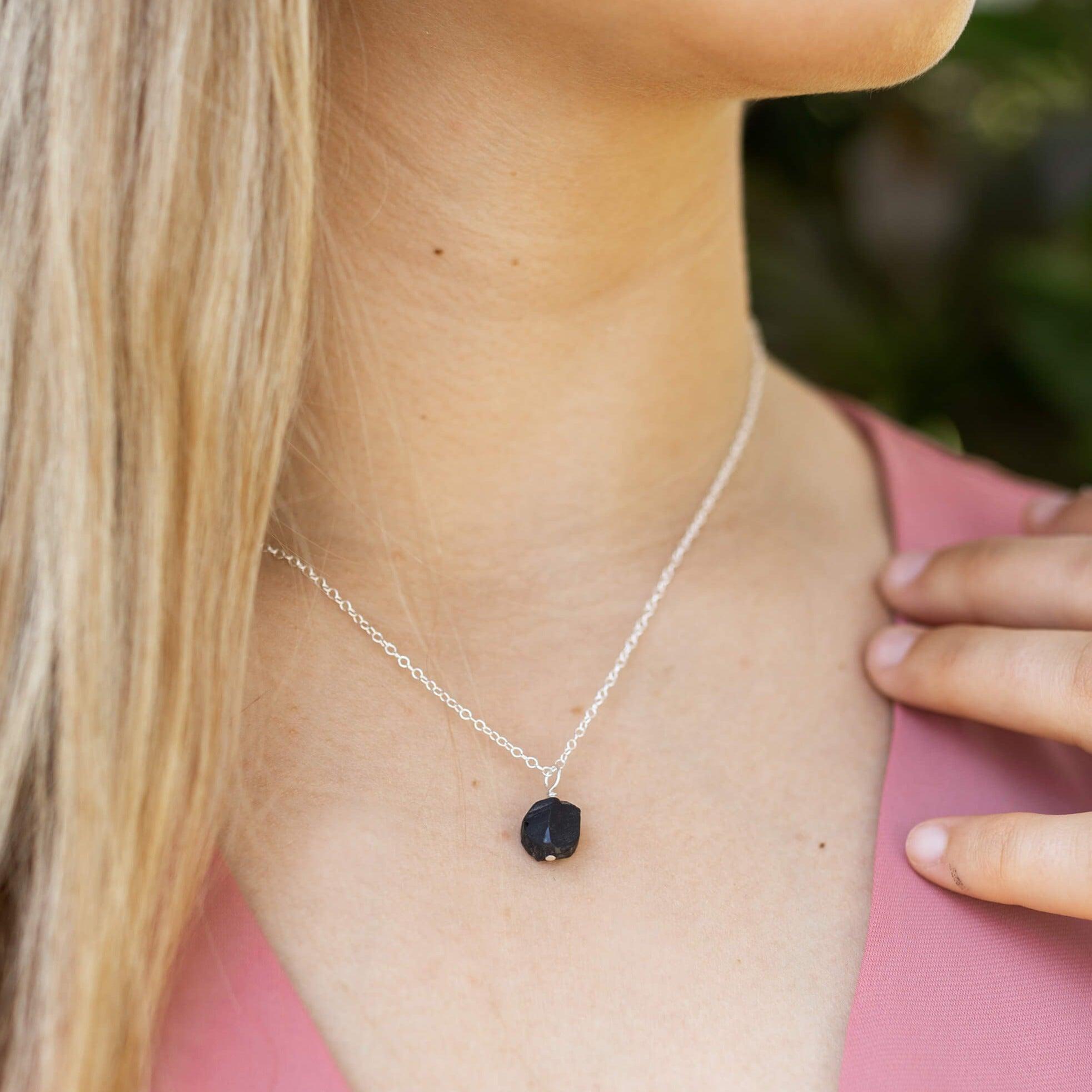 Raw Obsidian Natural Crystal Pendant Necklace - Raw Obsidian Natural Crystal Pendant Necklace - Sterling Silver / Satellite - Luna Tide Handmade Crystal Jewellery