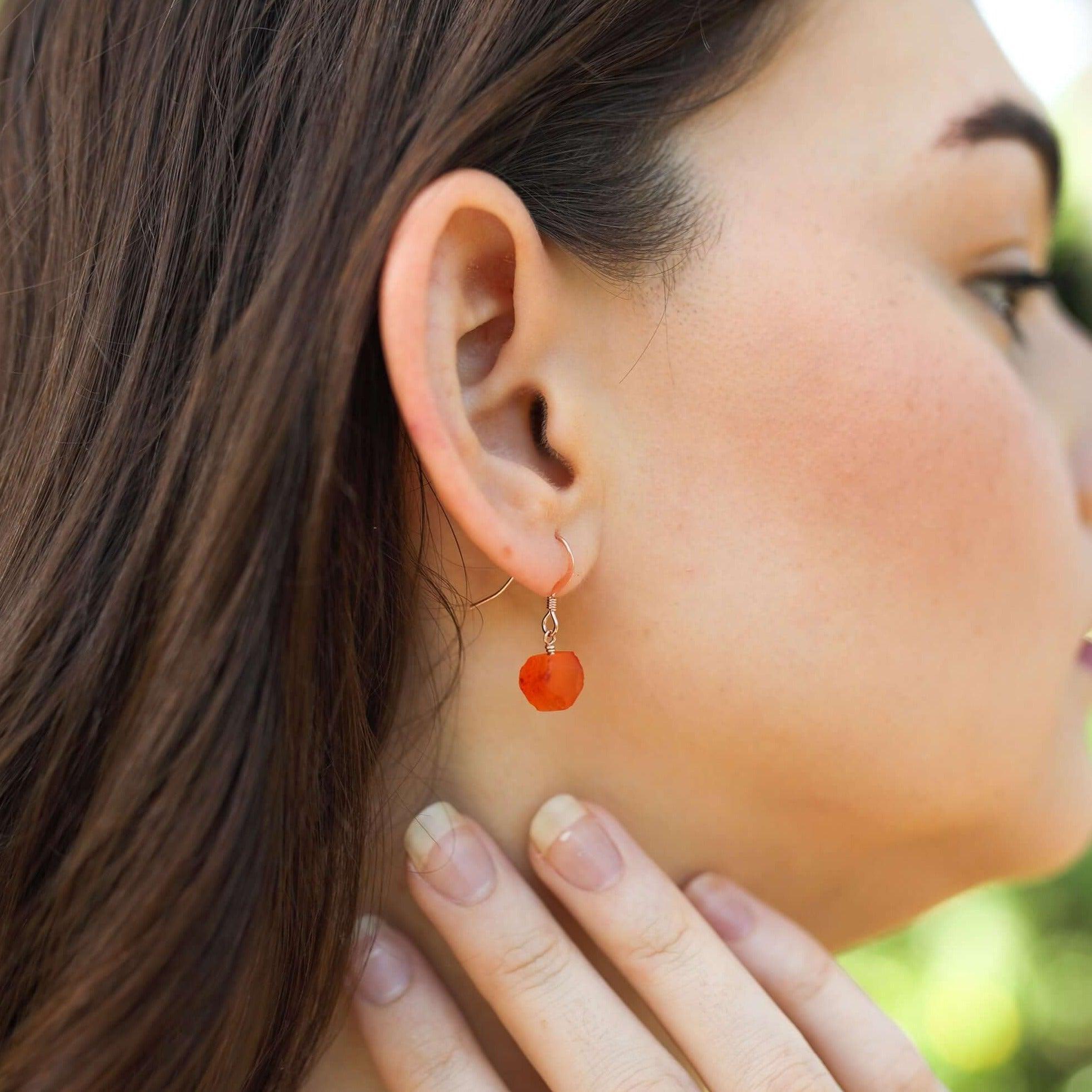 Raw Orange Carnelian Crystal Dangle Drop Earrings - Raw Orange Carnelian Crystal Dangle Drop Earrings - 14k Gold Fill - Luna Tide Handmade Crystal Jewellery