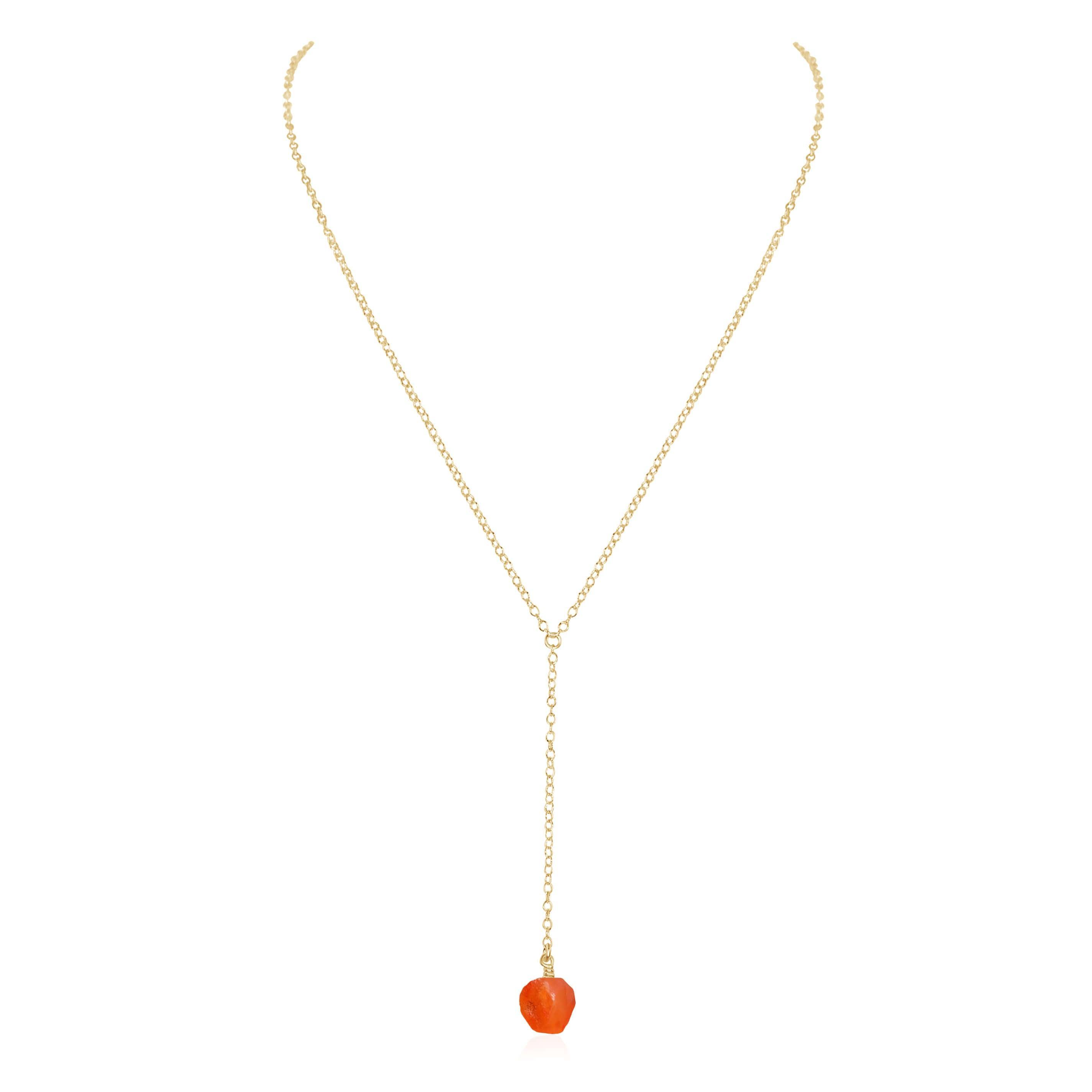 Raw Orange Carnelian Crystal Lariat Necklace - Raw Orange Carnelian Crystal Lariat Necklace - 14k Gold Fill - Luna Tide Handmade Crystal Jewellery