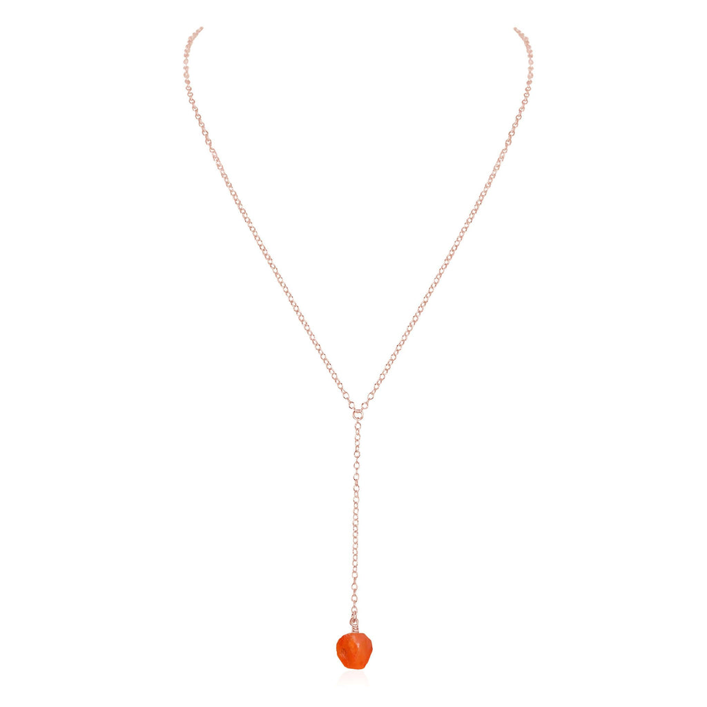 Raw Orange Carnelian Crystal Lariat Necklace - Raw Orange Carnelian Crystal Lariat Necklace - 14k Rose Gold Fill - Luna Tide Handmade Crystal Jewellery