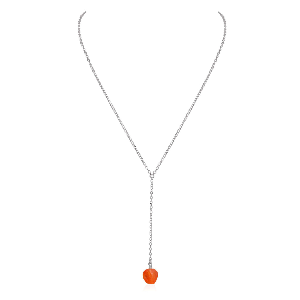 Raw Orange Carnelian Crystal Lariat Necklace - Raw Orange Carnelian Crystal Lariat Necklace - Stainless Steel - Luna Tide Handmade Crystal Jewellery