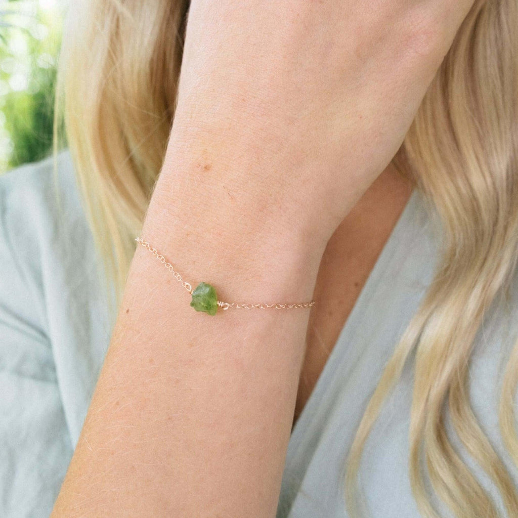 Raw Peridot Crystal Nugget Bracelet - Raw Peridot Crystal Nugget Bracelet - Sterling Silver - Luna Tide Handmade Crystal Jewellery