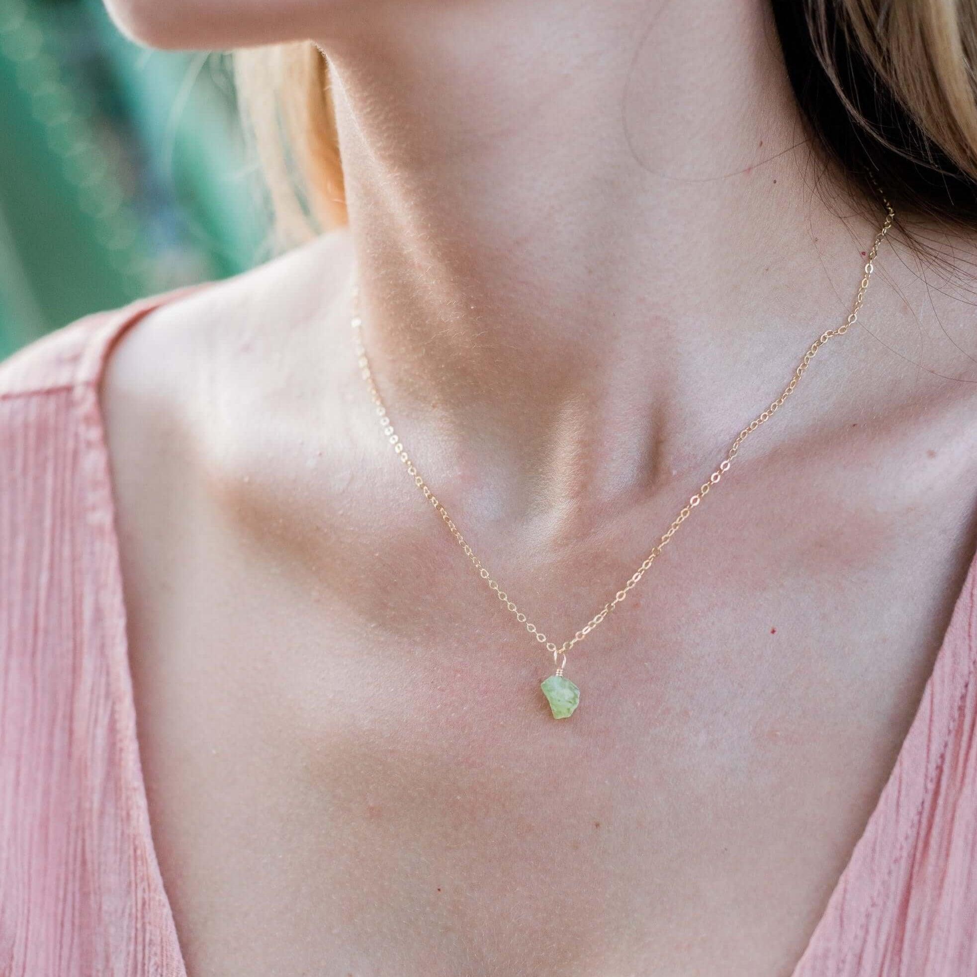 Raw Peridot Natural Crystal Pendant Necklace - Raw Peridot Natural Crystal Pendant Necklace - Sterling Silver / Satellite - Luna Tide Handmade Crystal Jewellery